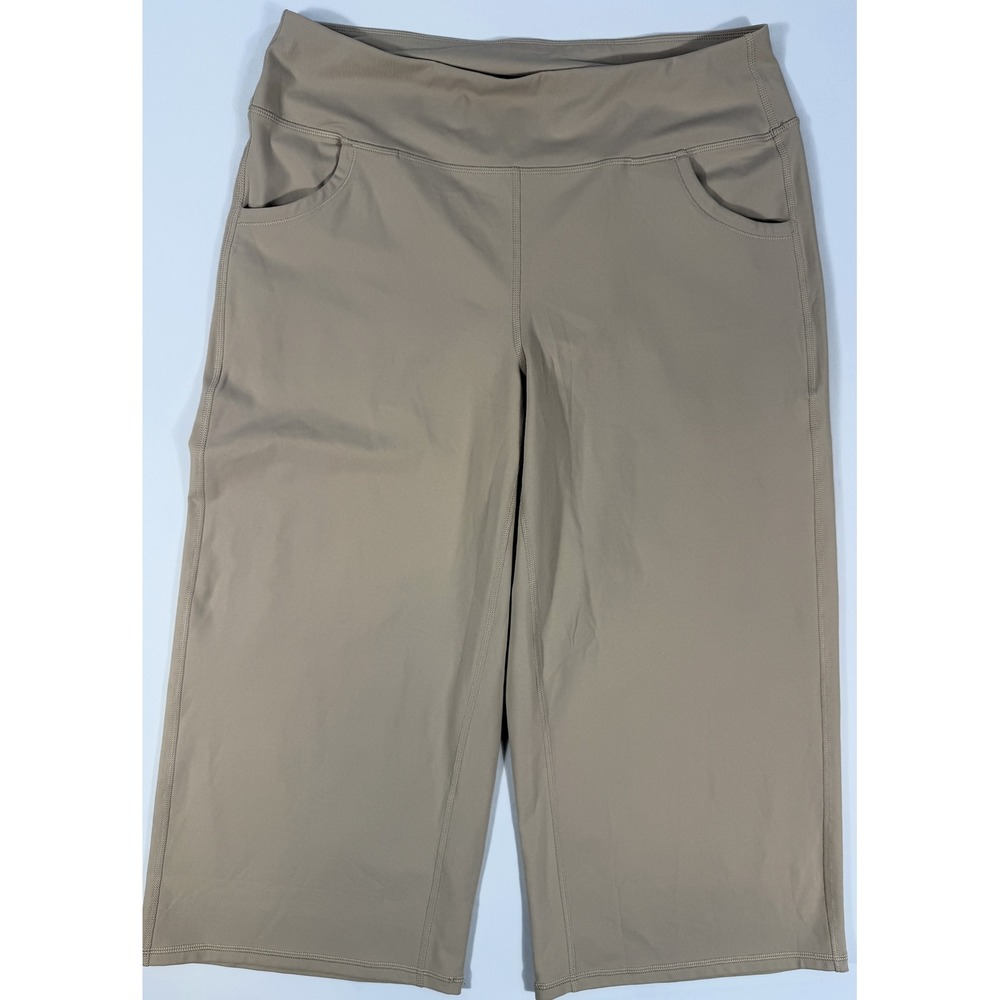 Promover Pants Women 2XL Tan NEW Wide Leg Crop Yoga High Waist PM20D07